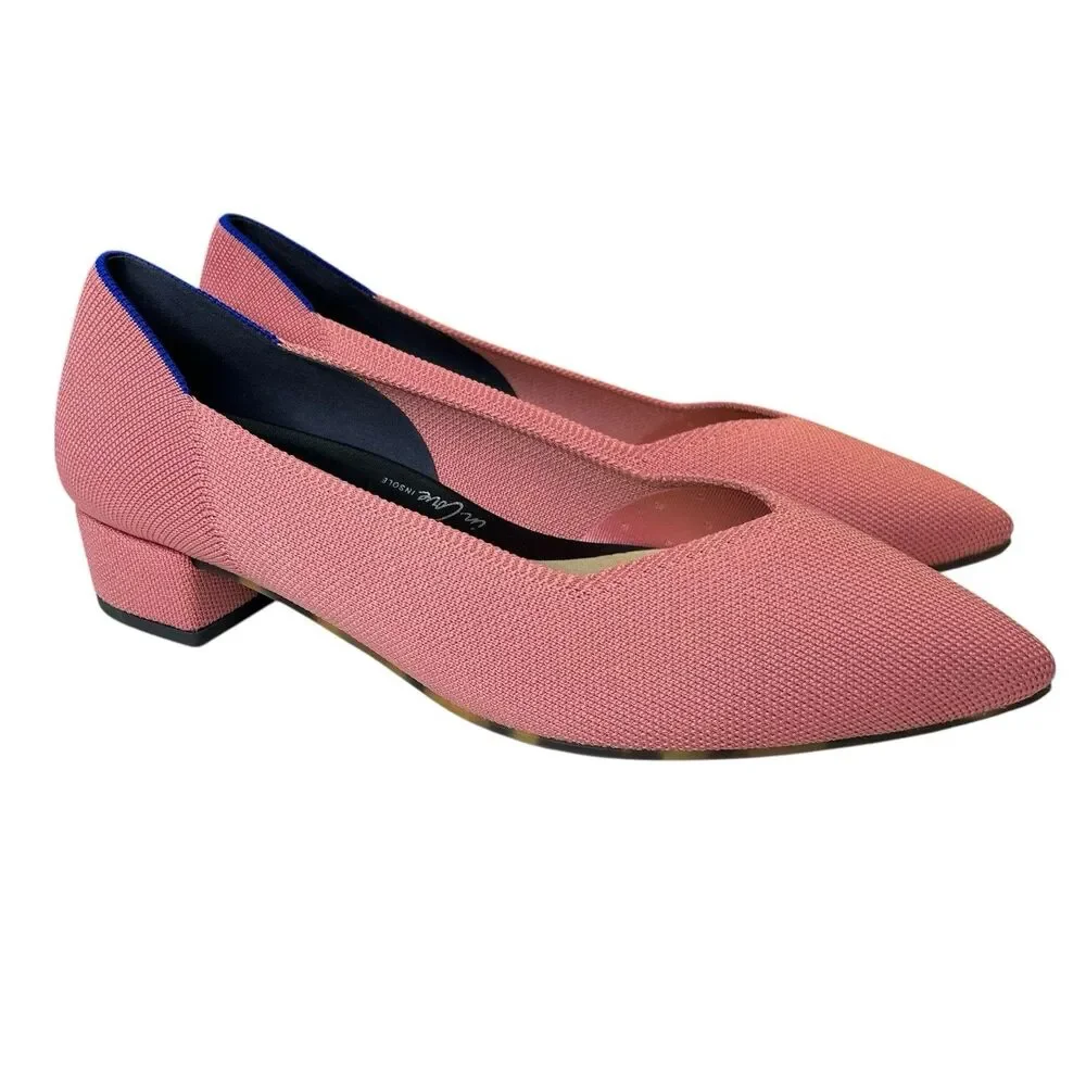 Rothys The High Point Flats in Tulip Pink Sz 11 Low Block Heel Comfort Knit NWOT